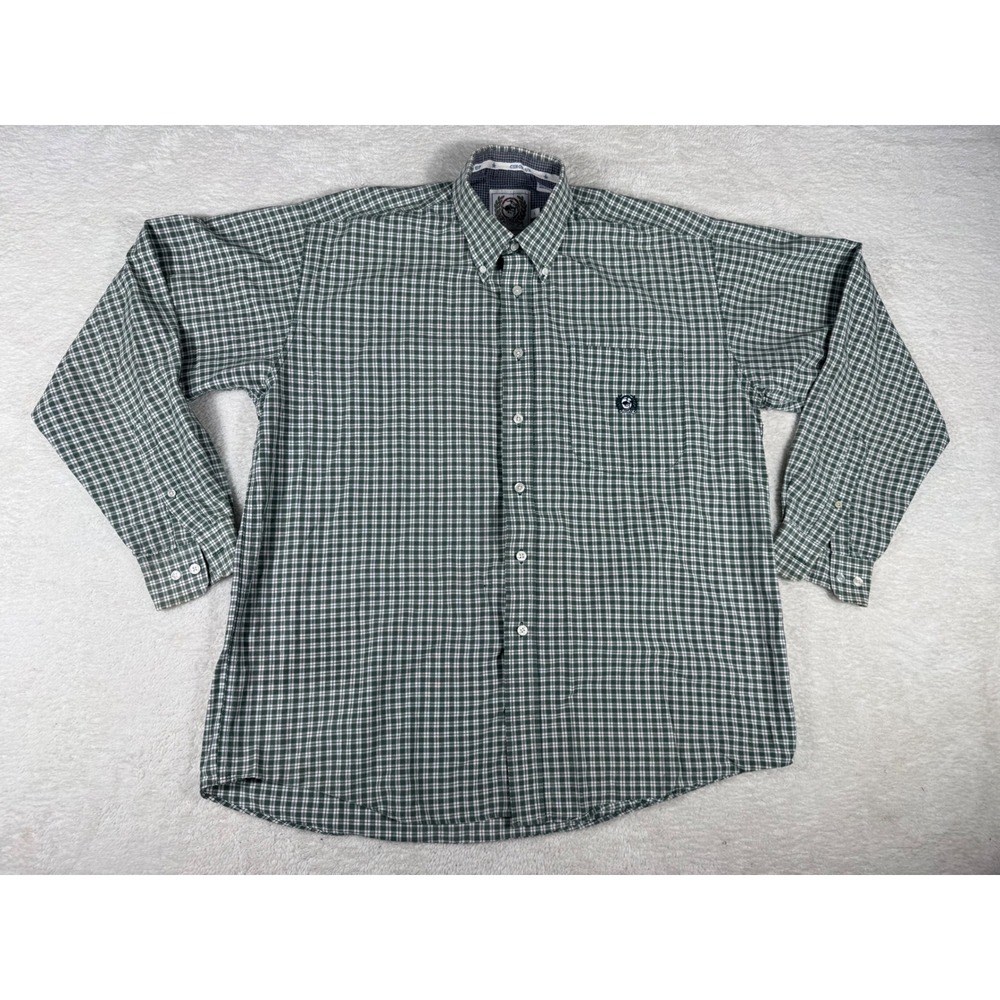 Cinch Button Down Shirt Men Large Green Plaid Gingham Long Sleeve Western Cowboy